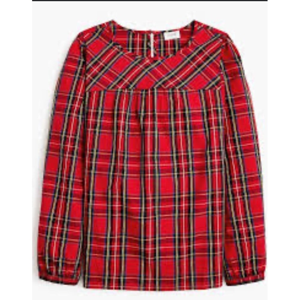 J.Crew Women Red Tartan Plaid Babydoll Shirt Evening Top Small BV616 NWT